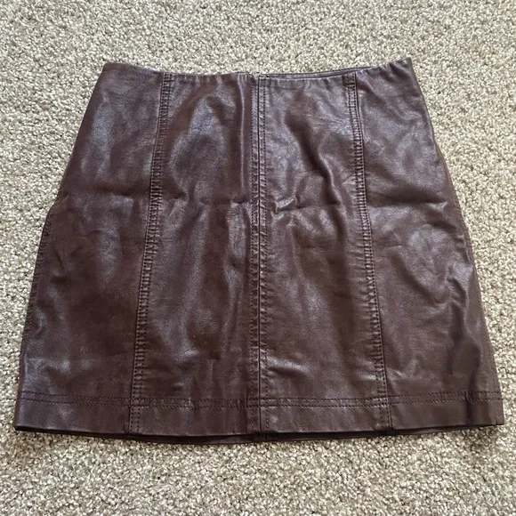 Free People Modern Femme Dark Brown Leather Style Mini Skirt - Picture 2 of 6